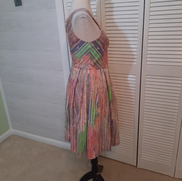 Calvin klein watercolor multi stripe fit and flare dress sz 2 *N - Picture 4 of 9